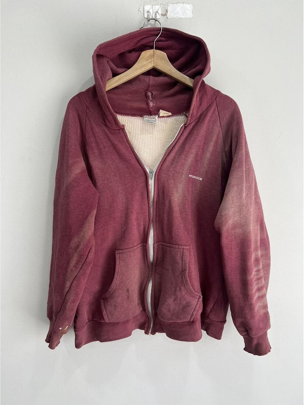 Vtg Sun Faded Thrashed Thermal Lined Zip Up Hoodie sweater